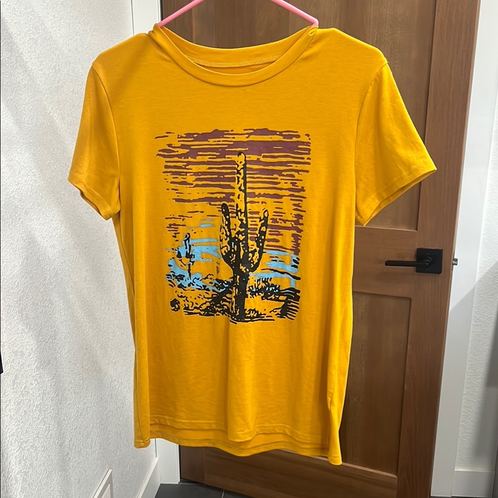 Yellow Graphic T-Shirt with Cactus Design